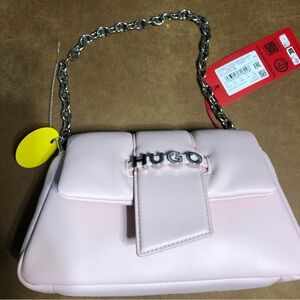 HUGO Pink Textured Shoulder Bag with Chain Strap